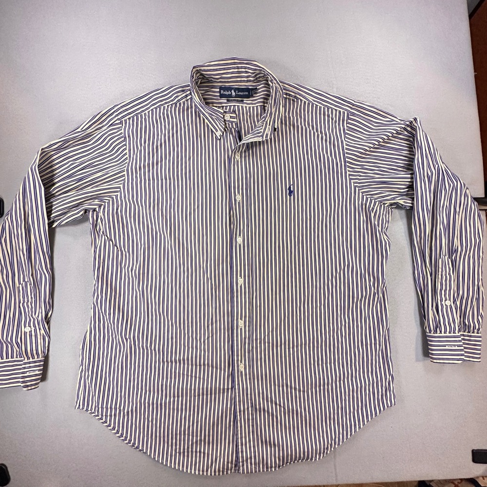 Ralph Lauren Mens XL Classic Fit Striped‎ Button Down Shirt Blue Yellow Cotton